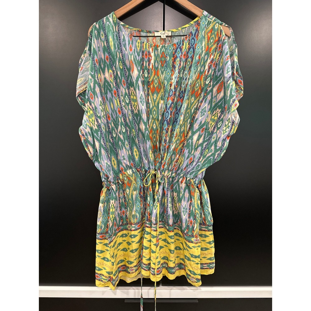 Easel Los Angeles Womens Multi Color Ikat‎ Print Cold Shoulder Mini Dress Medium